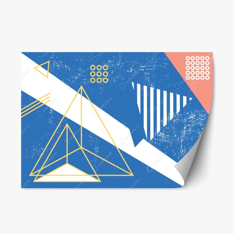 Adesivo riposizionabile composizione geometrica blu e gialla in stile Memphis