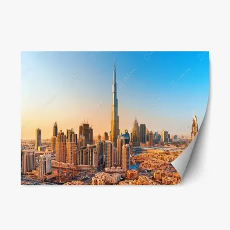 Adesivo riposizionabile skyline dorato di Dubai • Wallissimo®