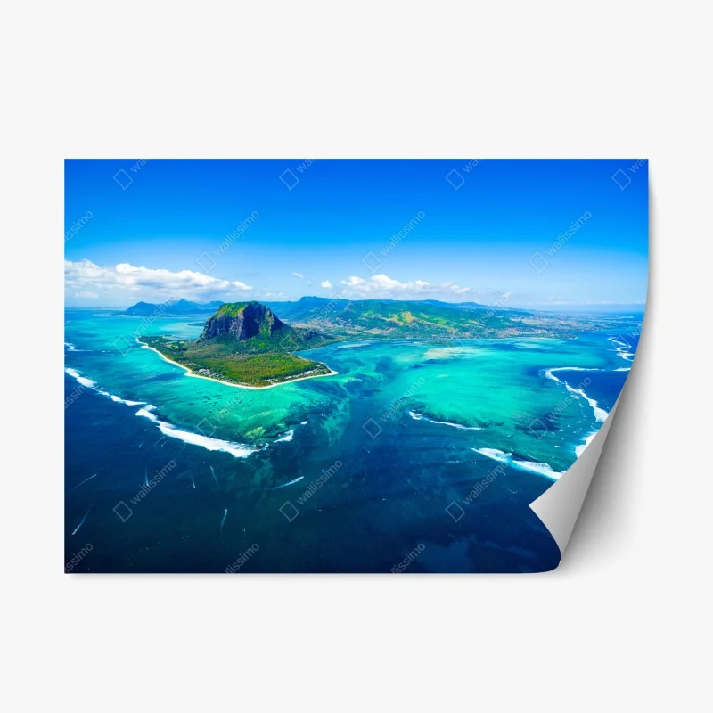 Adesivo riposizionabile panorama aereo della laguna di Mauritius con Le Morne Brabant