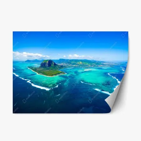 Adesivo riposizionabile panorama aereo della laguna di Mauritius con Le Morne Brabant • Wallissimo®