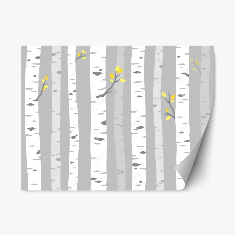 Adesivo riposizionabile foresta di betulle minimal con foglie gialle