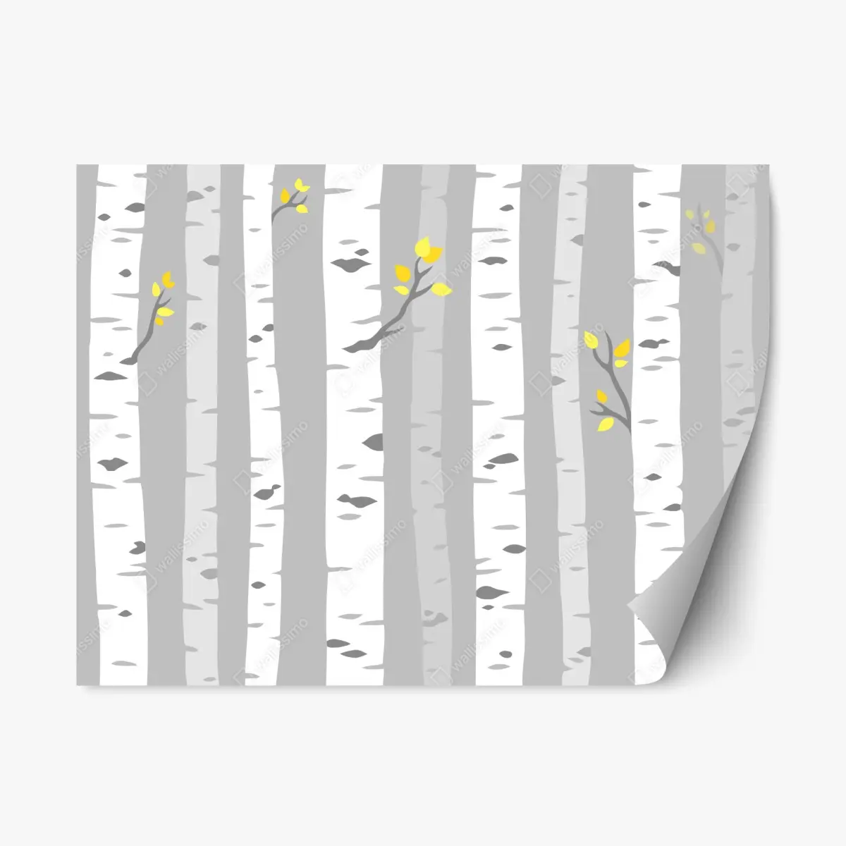 Adesivo riposizionabile foresta di betulle minimal con foglie gialle • Wallissimo®