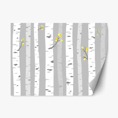 Adesivo riposizionabile foresta di betulle minimal con foglie gialle • Wallissimo®