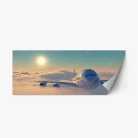 Adesivo riposizionabile aereo in volo tra le nuvole al tramonto • Wallissimo®