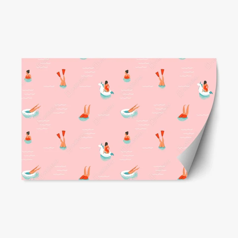 Adesivo riposizionabile motivo estivo con ragazze e unicorni gonfiabili