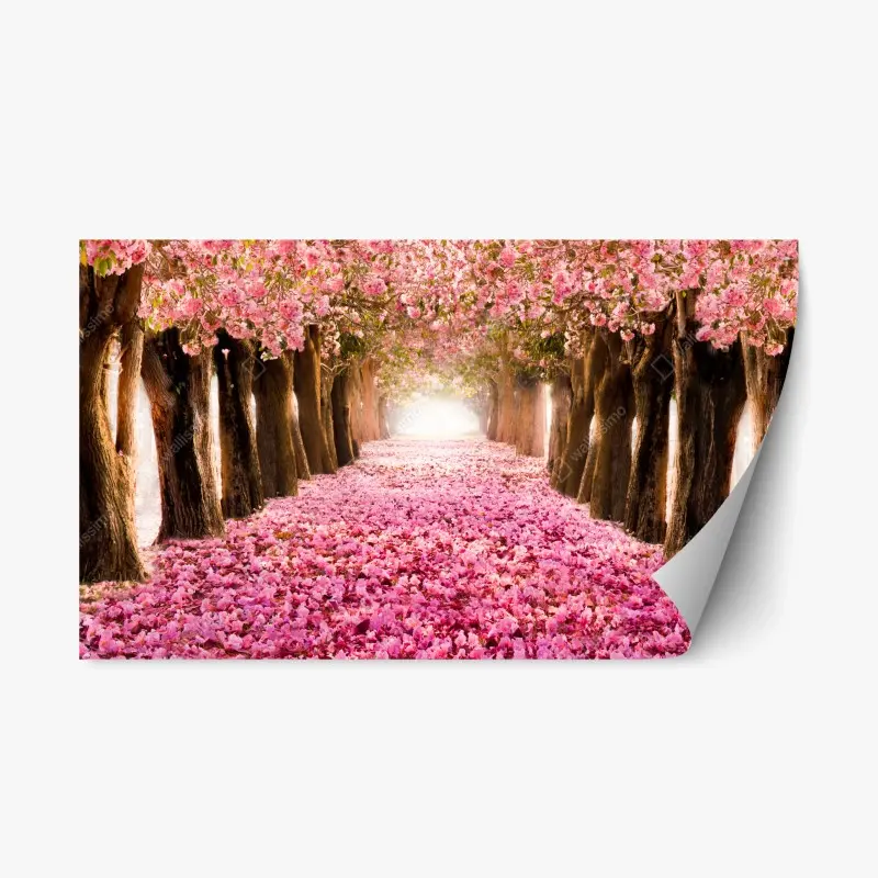 Adesivo riposizionabile viale incantato di fiori di ciliegio