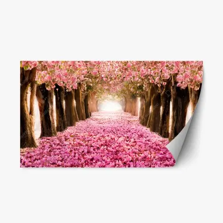 Adesivo riposizionabile viale incantato di fiori di ciliegio • Wallissimo®