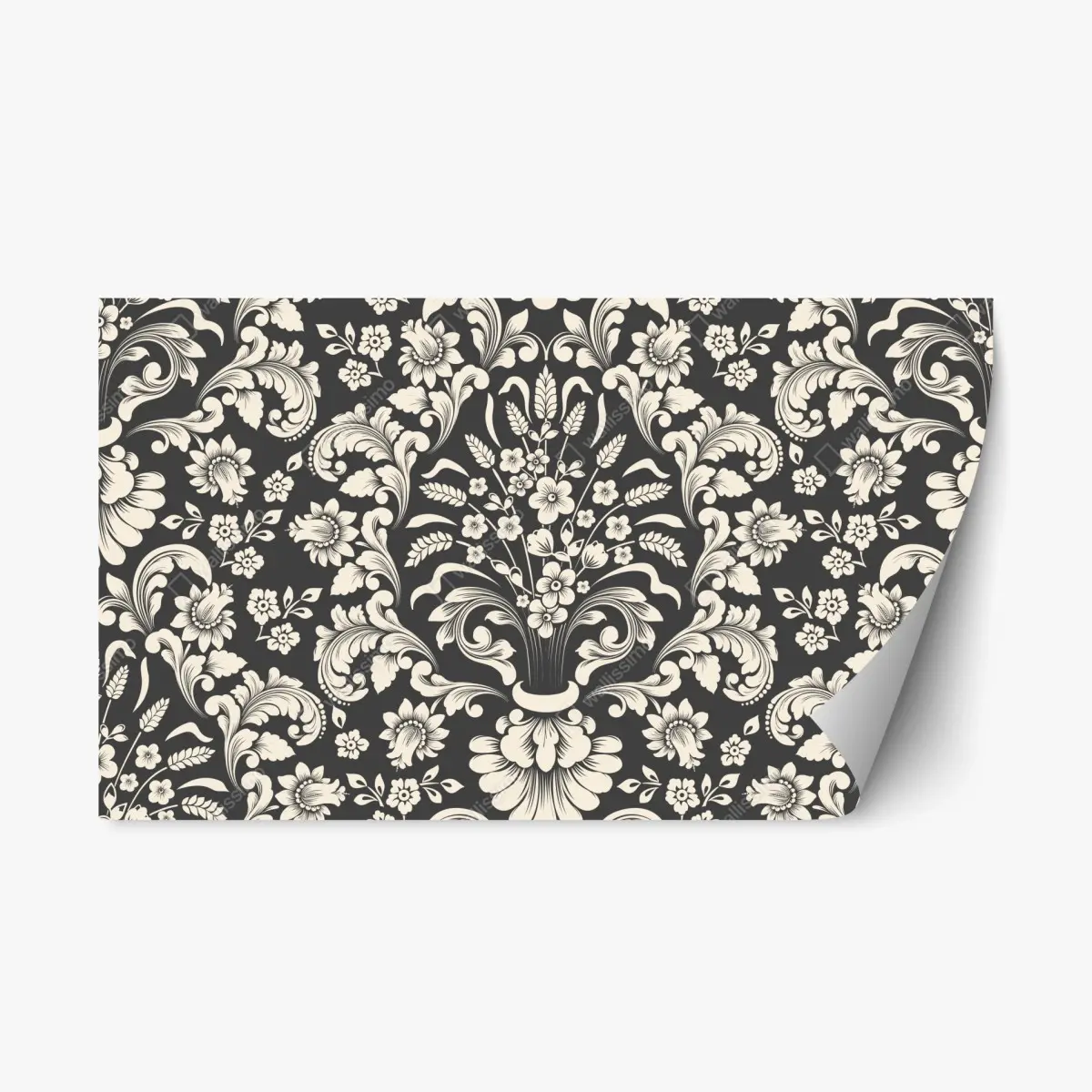 Adesivo riposizionabile motivo damascato floreale elegante su sfondo scuro • Wallissimo® Adesivo riposizionabile motivo damascato floreale elegante su sfondo scuro • Wallissimo®