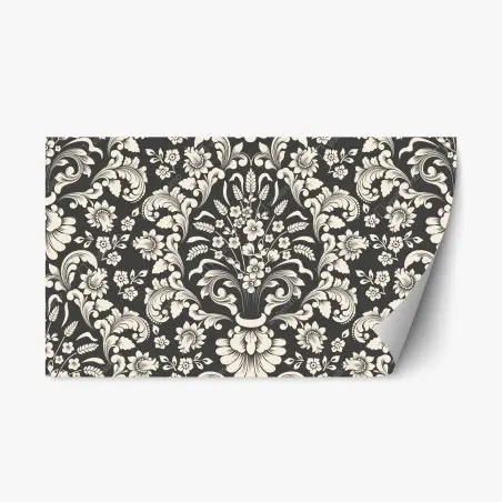 Adesivo riposizionabile motivo damascato floreale elegante su sfondo scuro • Wallissimo®