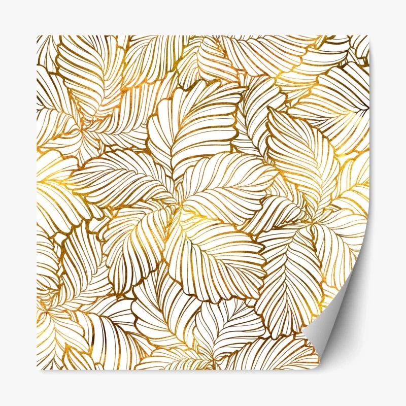 Adesivo riposizionabile motivo di foglie dorate su sfondo bianco