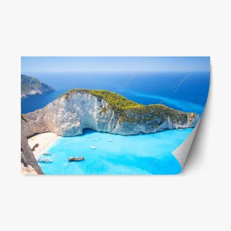 Adesivo riposizionabile oasi turchese: baia di Navagio, Zakynthos • Wallissimo®