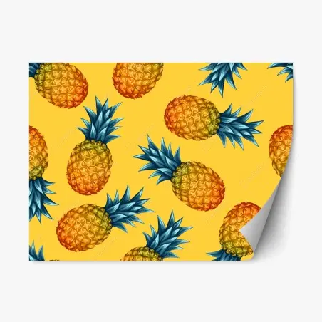 Adesivo riposizionabile ananas tropicale su sfondo giallo • Wallissimo®