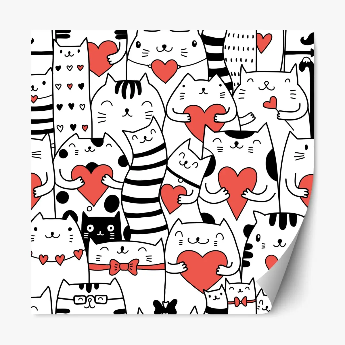 Adesivo riposizionabile motivo di gatti con cuori adorabile • Wallissimo®