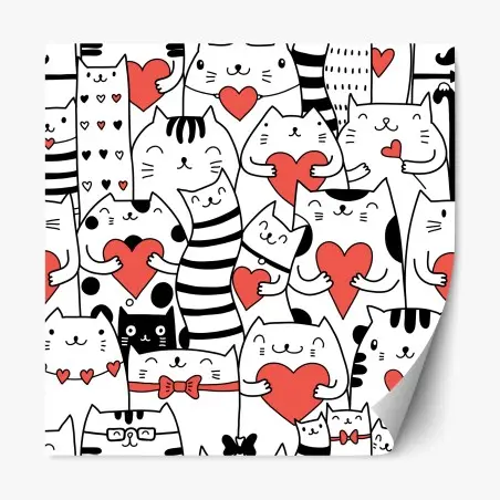 Adesivo riposizionabile motivo di gatti con cuori adorabile • Wallissimo®