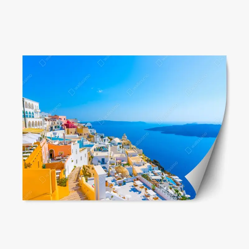 Adesivo riposizionabile vista panoramica di Santorini sul mare
