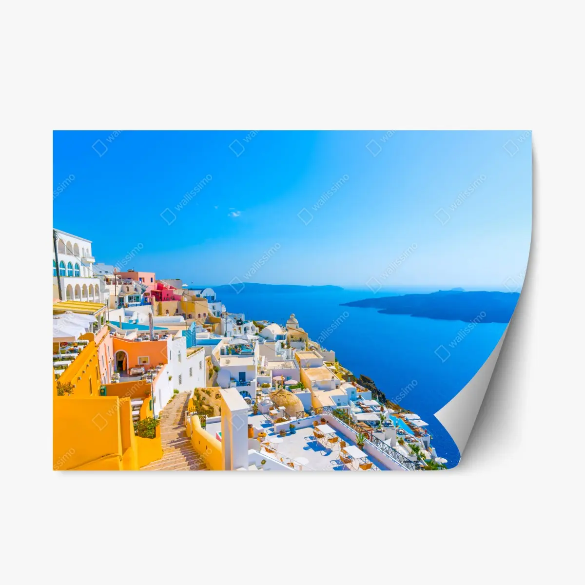 Adesivo riposizionabile vista panoramica di Santorini sul mare • Wallissimo®