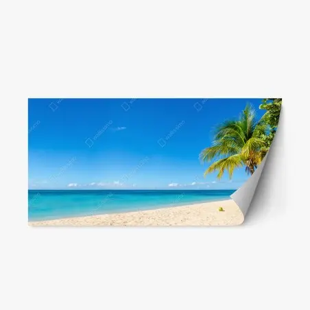 Adesivo riposizionabile paradiso tropicale con palma e mare turchese • Wallissimo®