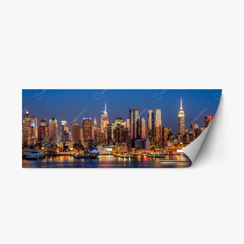 Adesivo riposizionabile skyline notturna di New York, panoramica urbana