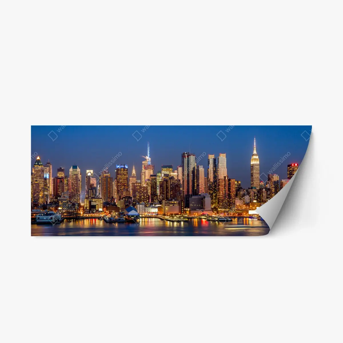 Adesivo riposizionabile skyline notturna di New York, panoramica urbana • Wallissimo® Adesivo riposizionabile skyline notturna di New York, panoramica urbana • Wallissimo®
