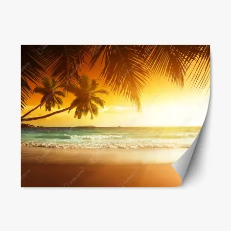 Adesivo riposizionabile tramonto sui Caraibi con palme • Wallissimo®