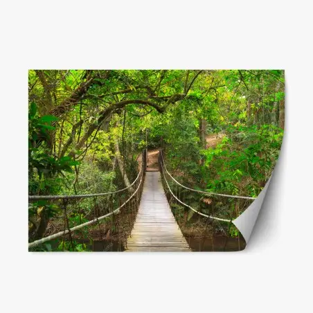 Adesivo riposizionabile ponte sospeso nella foresta lussureggiante • Wallissimo®