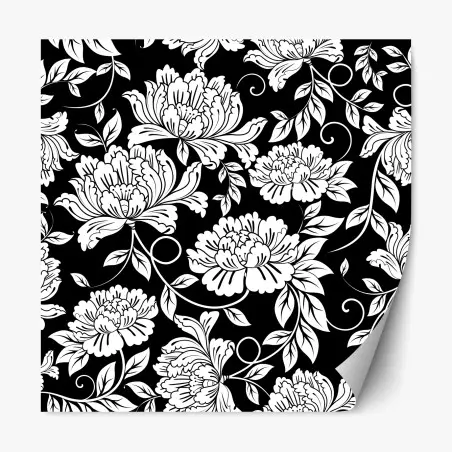 Adesivo riposizionabile motivo floreale ornamentale in bianco e nero • Wallissimo®