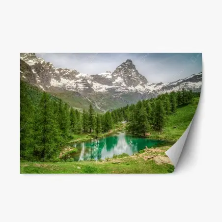 Adesivo riposizionabile panorama alpino del Lago Blu a Cervinia • Wallissimo®