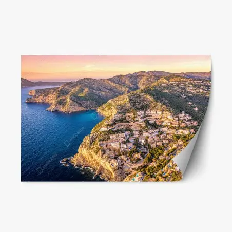 Adesivo riposizionabile panorama costiero al tramonto • Wallissimo®
