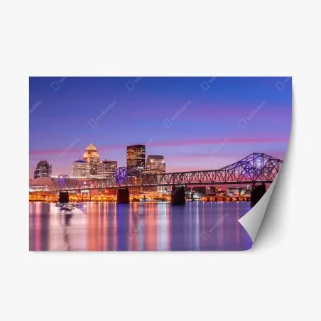 Adesivo riposizionabile tramonto su Louisville: skyline sul fiume • Wallissimo®