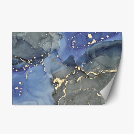 Adesivo riposizionabile paesaggio liquido blu e oro • Wallissimo®