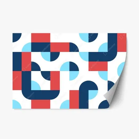 Adesivo riposizionabile motivo geometrico moderno blu e corallo • Wallissimo®