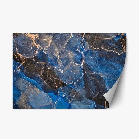 Adesivo riposizionabile marmo liquido blu e oro • Wallissimo®