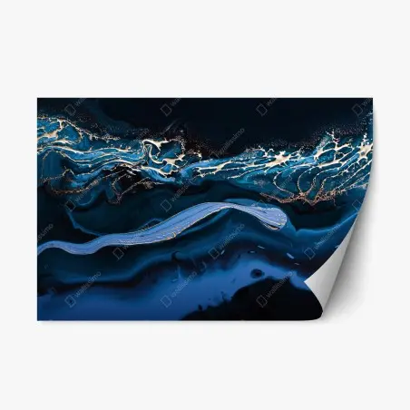 Adesivo riposizionabile onde astratte in blu e oro • Wallissimo®
