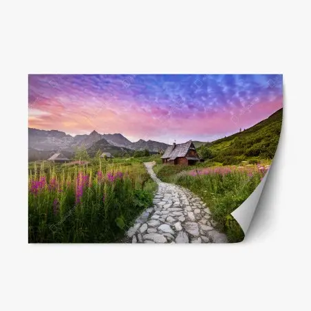 Adesivo riposizionabile tramonto estivo a Hala Gasienicowa, Tatras • Wallissimo®