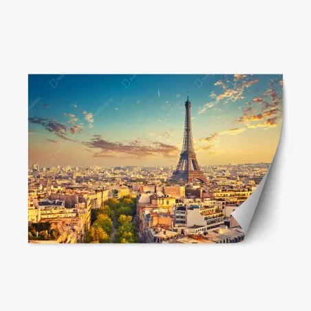 Adesivo riposizionabile tramonto su Parigi con la Torre Eiffel • Wallissimo®