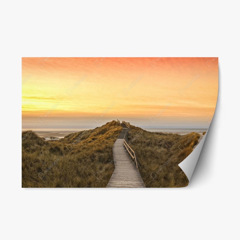 Adesivo riposizionabile passerella tra le dune di Norddorf al tramonto
