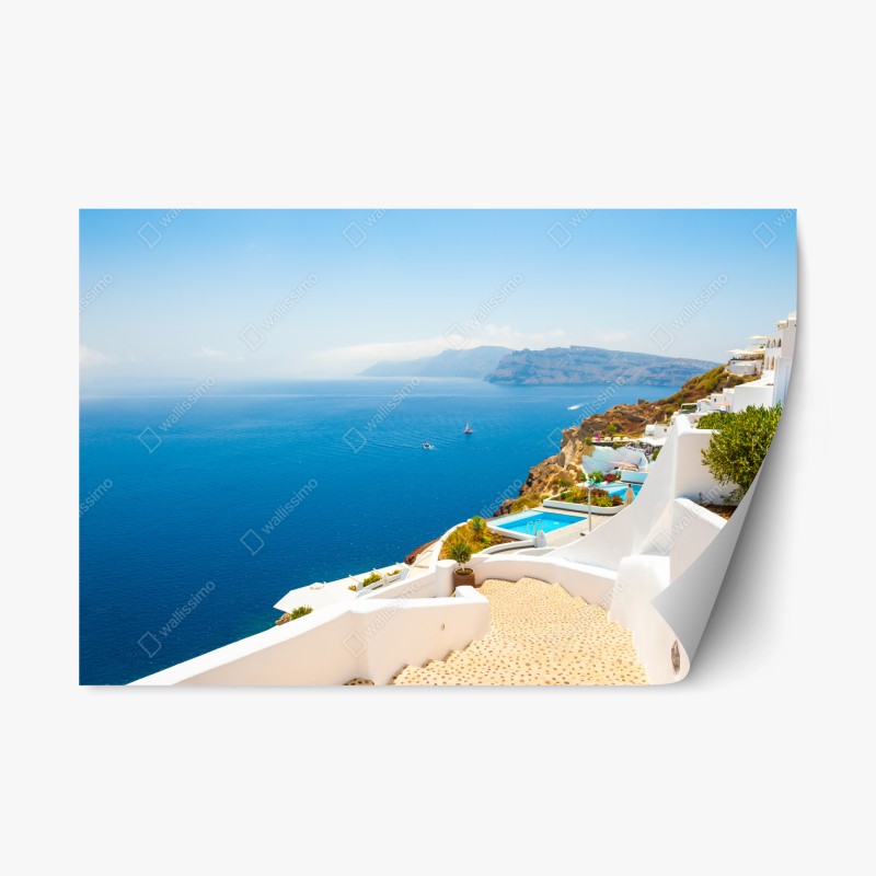Adesivo riposizionabile panorama marino di Santorini