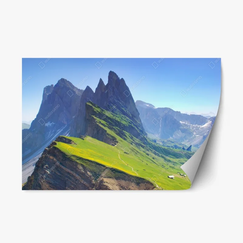 Adesivo riposizionabile panorama di Seceda nelle Dolomiti primaverili