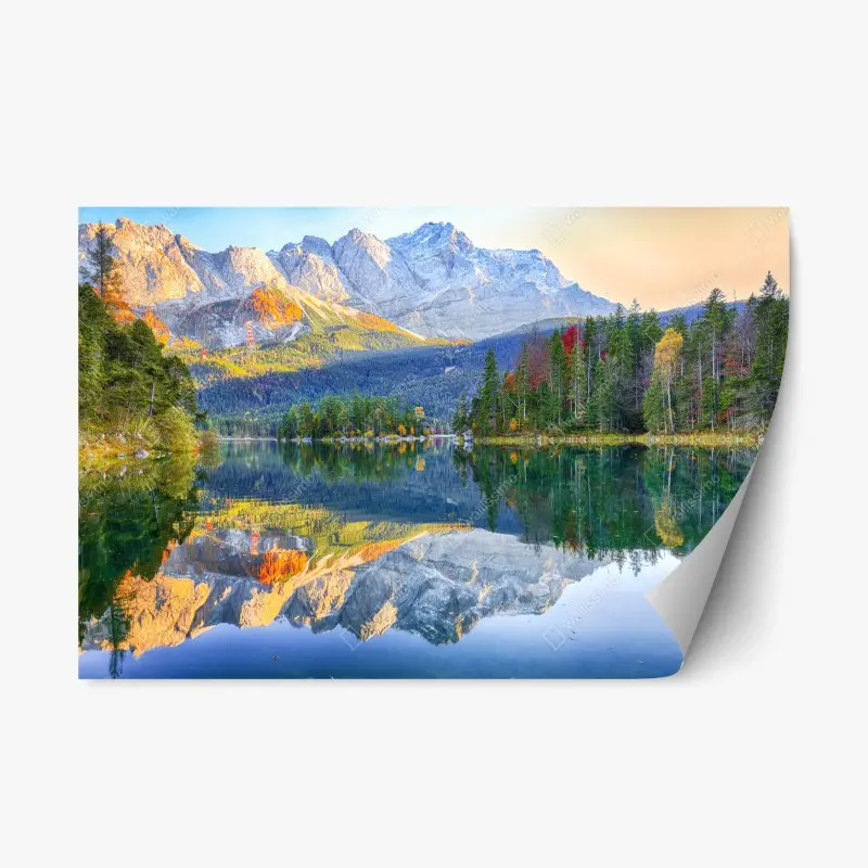 Adesivo riposizionabile riflessi autunnali sul lago Eibsee ai piedi della Zugspitze
