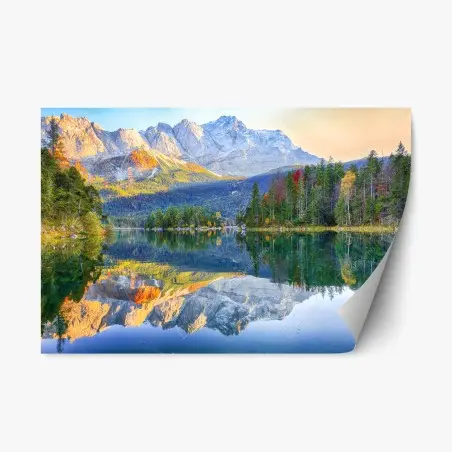 Adesivo riposizionabile riflessi autunnali sul lago Eibsee ai piedi della Zugspitze • Wallissimo®