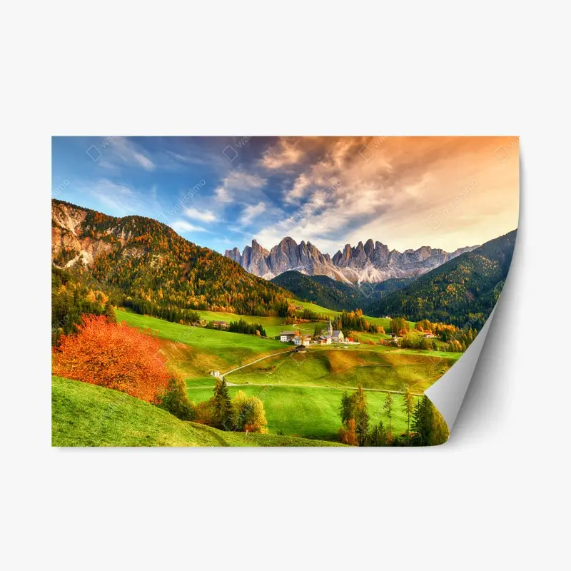 Adesivo riposizionabile panorama autunnale a Santa Maddalena, Dolomiti