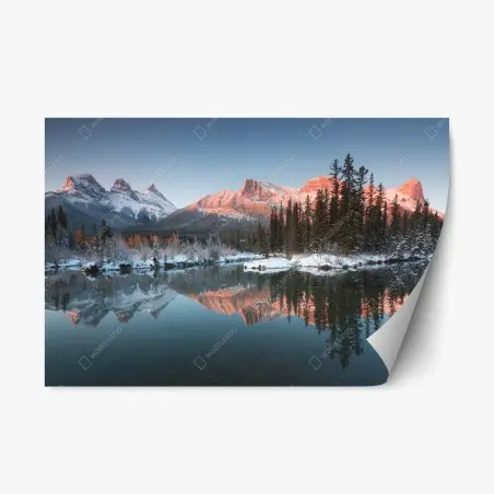 Adesivo riposizionabile riflessi montani al tramonto • Wallissimo®