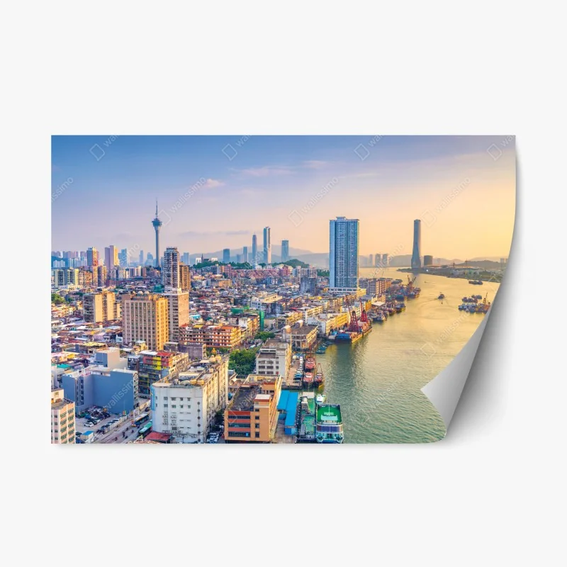 Adesivo riposizionabile panorama urbano al tramonto di Macau