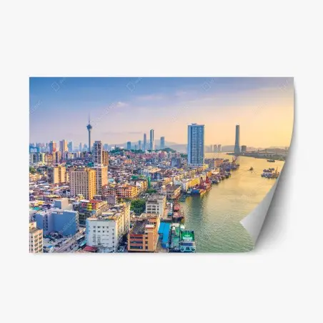 Adesivo riposizionabile panorama urbano al tramonto di Macau • Wallissimo®