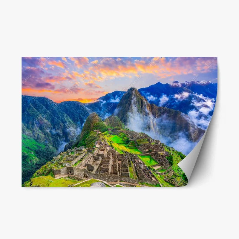 Adesivo riposizionabile murale panoramico Machu Picchu al tramonto