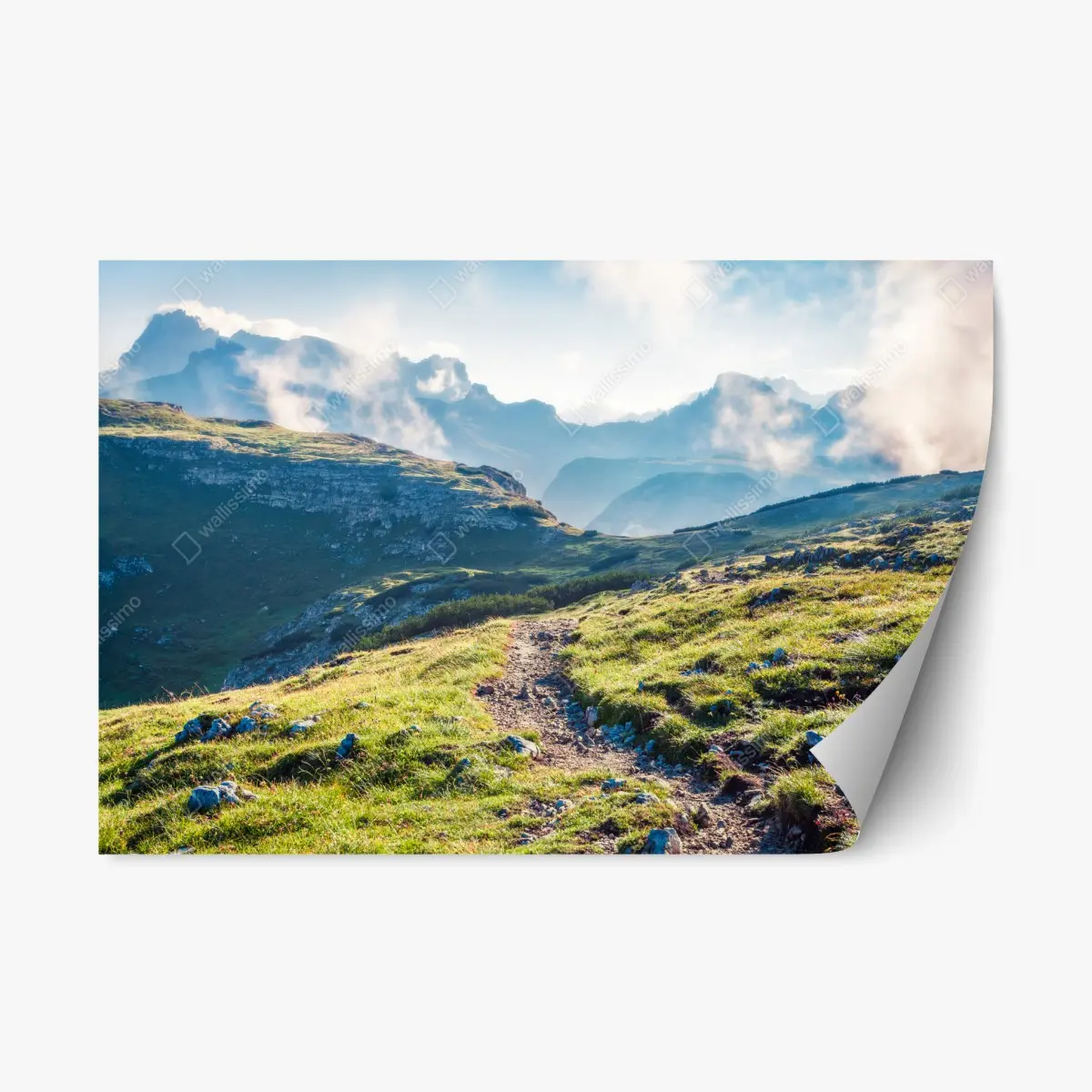 Adesivo riposizionabile sentiero mattutino sulle Dolomiti, Monte Piana • Wallissimo®