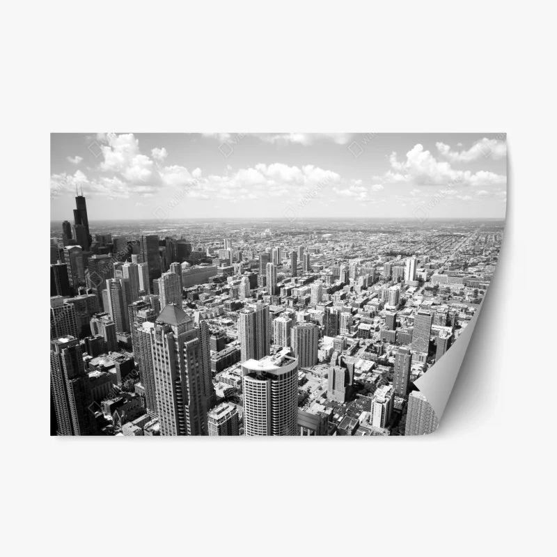 Adesivo riposizionabile orizzonte urbano di Chicago in bianco e nero