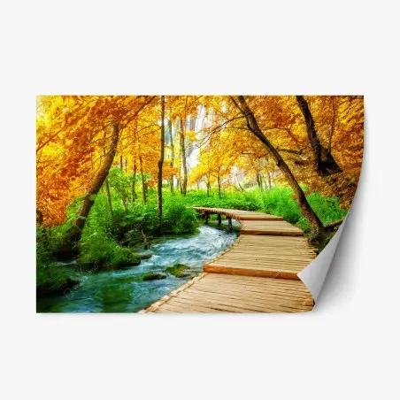 Adesivo riposizionabile passerella autunnale nel Parco Nazionale dei Laghi di Plitvice • Wallissimo®