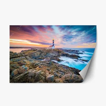 Adesivo riposizionabile tramonto al faro di Favaritx, Minorca • Wallissimo®