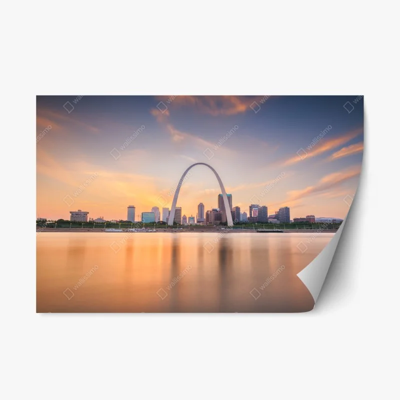 Adesivo riposizionabile tramonto sullo skyline di St. Louis con Gateway Arch